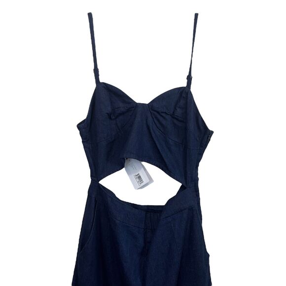 3X1 Peek-a-Boo Cutout-Waist Flared Crop Denim Jumpsuit In Colette Size M - Picture 4 of 11